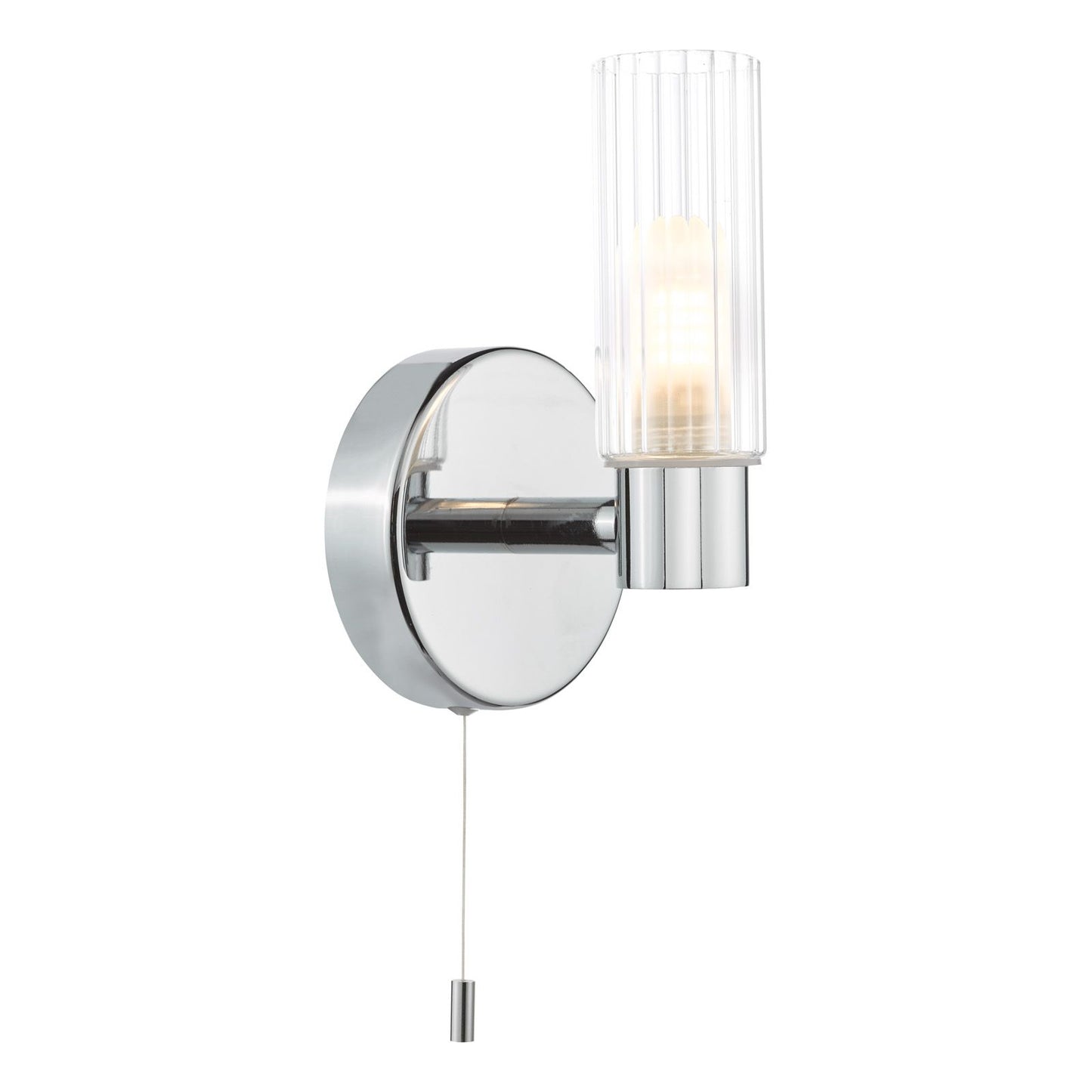 Bolton Bathroom Wall Light Polished Chrome and Ribbed Glass IP44