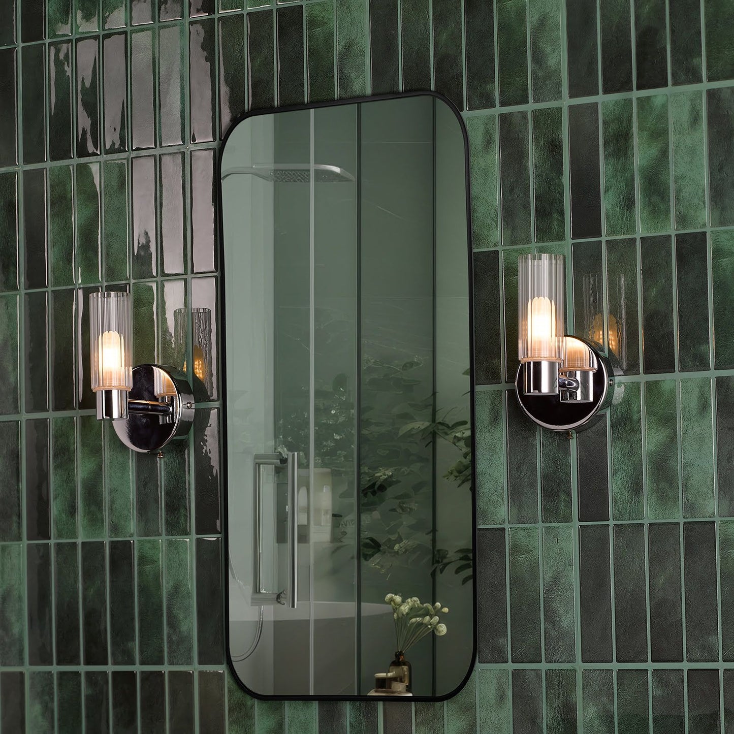 Bolton Bathroom Wall Light Polished Chrome and Ribbed Glass IP44