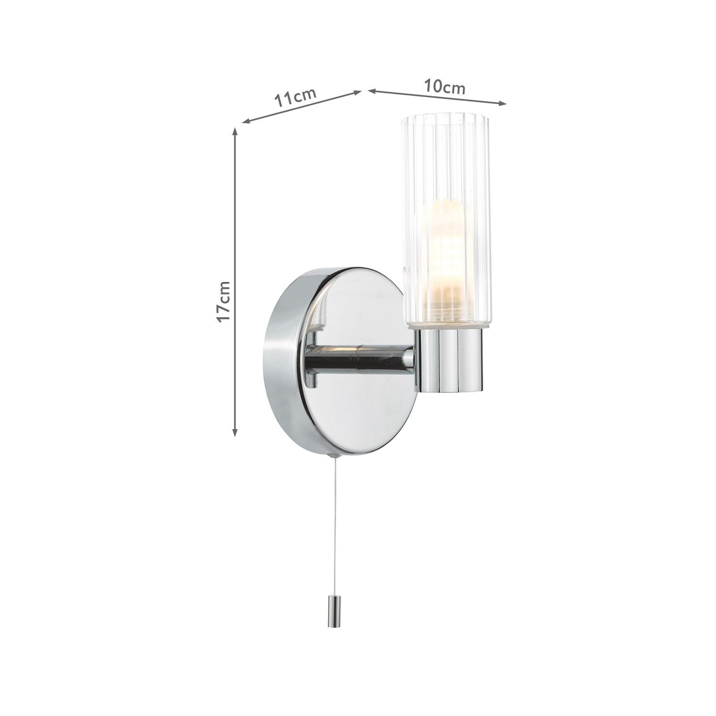 Bolton Bathroom Wall Light Polished Chrome and Ribbed Glass IP44