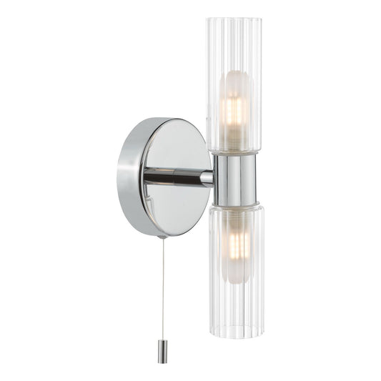 Bolton 2 Light Bathroom Wall Light Polished Chrome and Ribbed Glass IP44