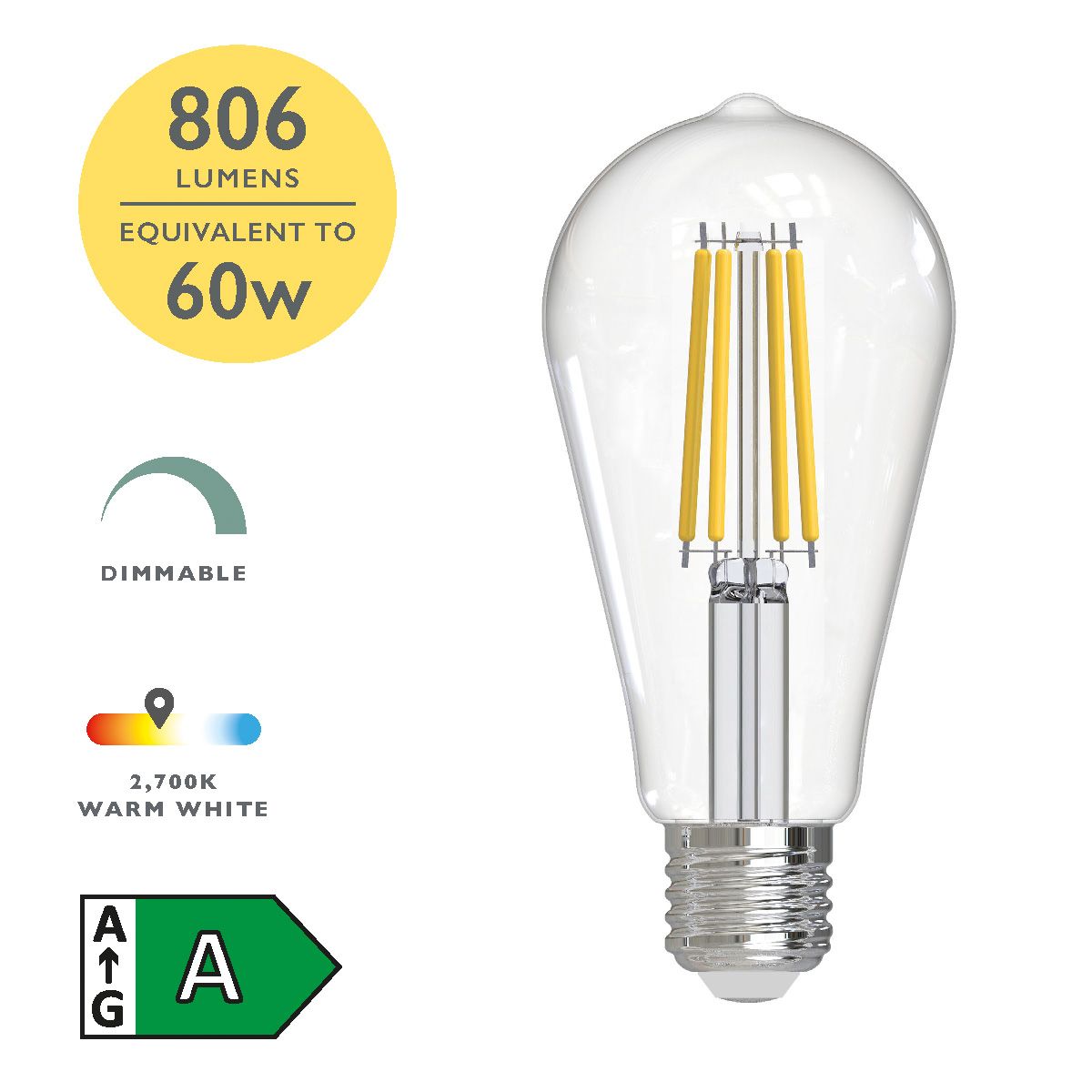 (Pack of 6) LED ES/E27 GLS Light Bulb (Lamp) 5w 806lm 2700k