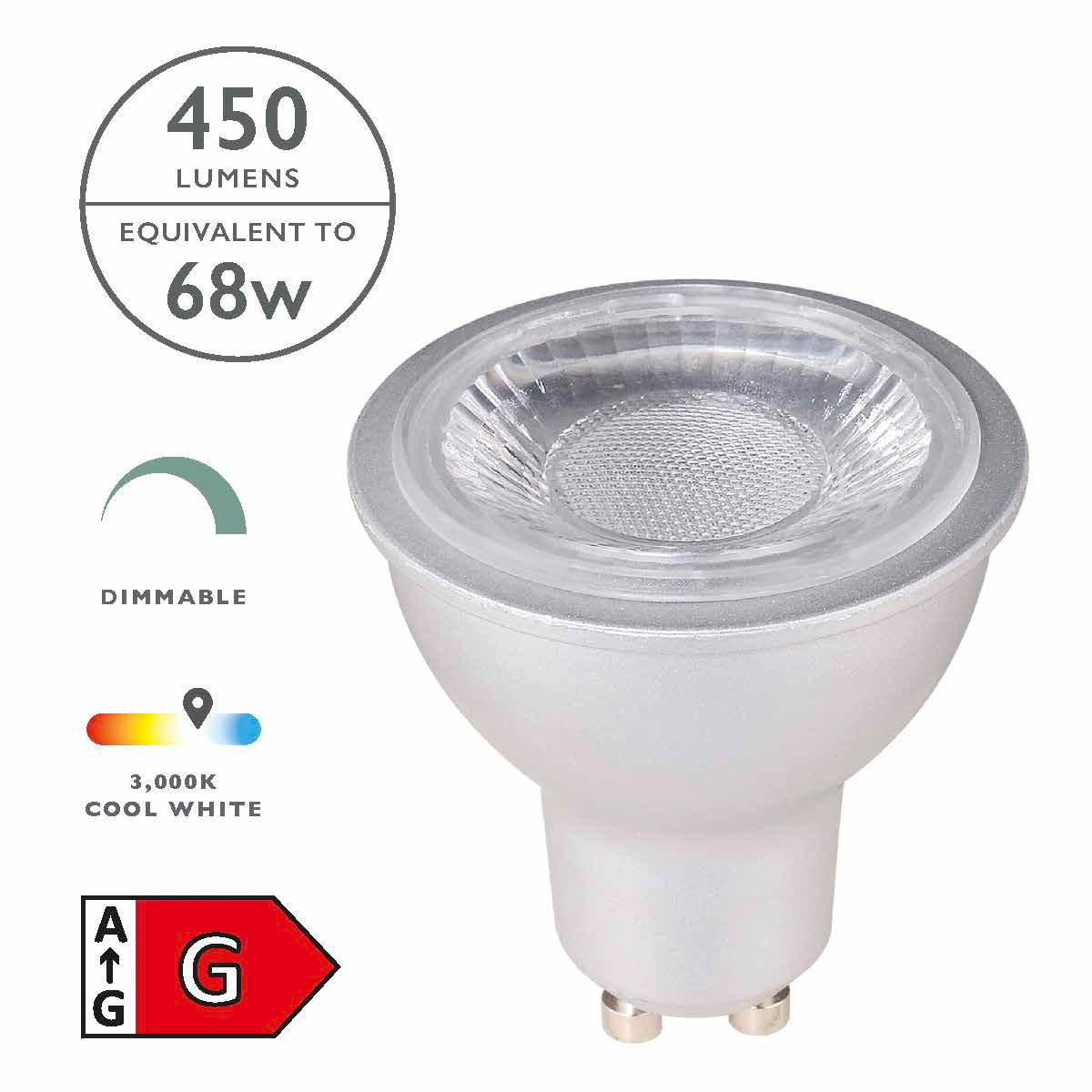(Pack of 5) LED GU10 Light Bulb (Lamp) 6W 450LM 3000K
