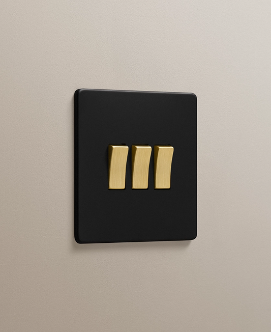 Dowsing & Reynolds - Black Triple Rocker Switch - Gold Rockers