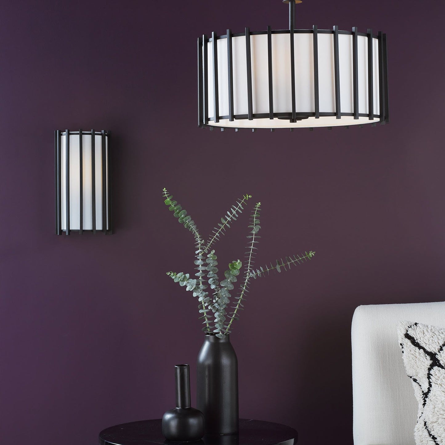 Cagliari Wall Light Matt Black With Ivory Shade