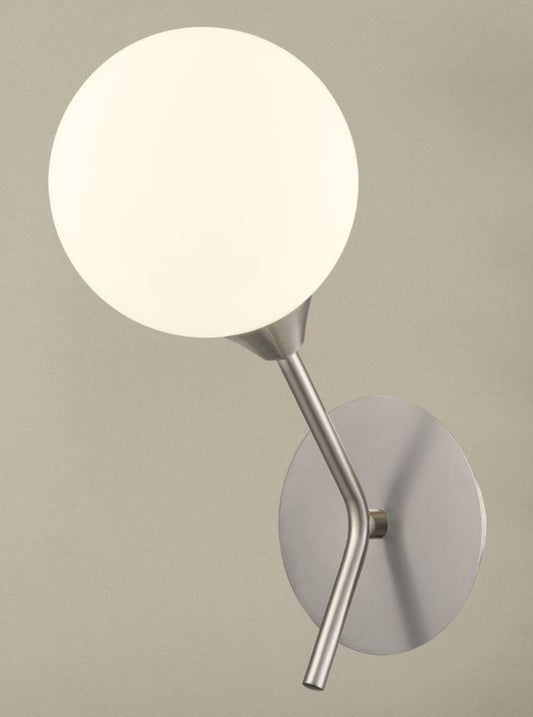 Cosmic 1 light wall bracket in satin nickel with matt opal glass