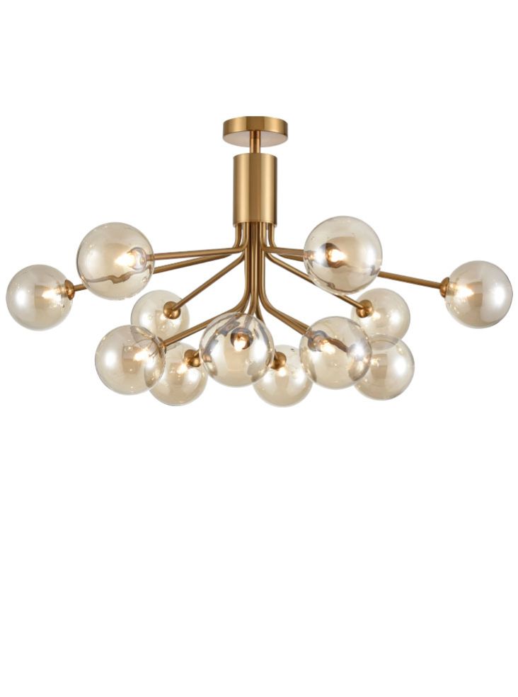 Cosmic 12 light pendant in antique gold with amber glass