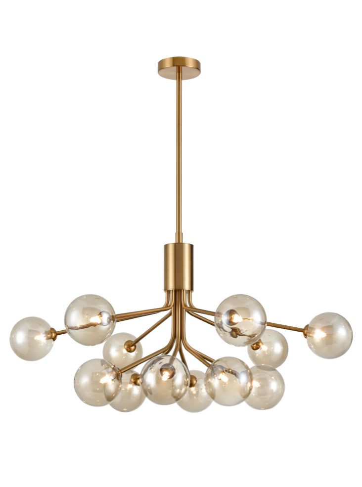 Cosmic 12 light pendant in antique gold with amber glass