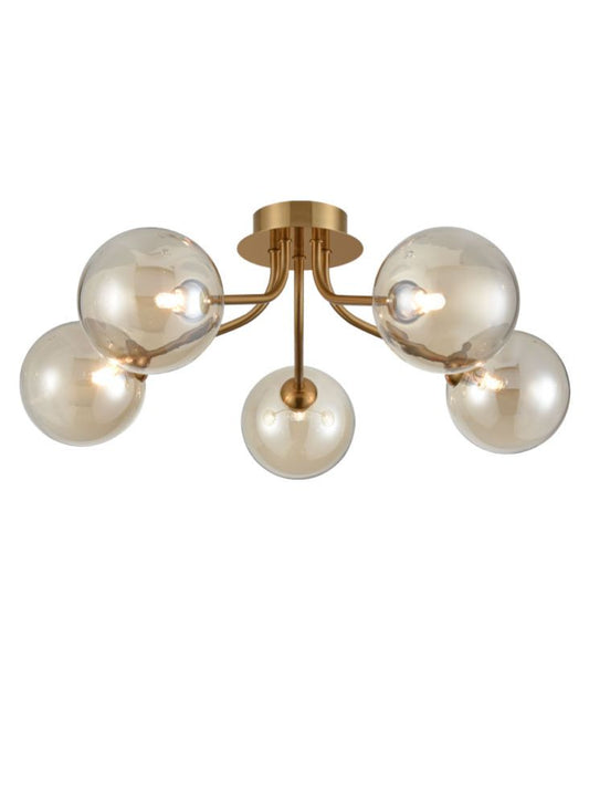 Cosmic 5 light fitting in antique gold with amber glass