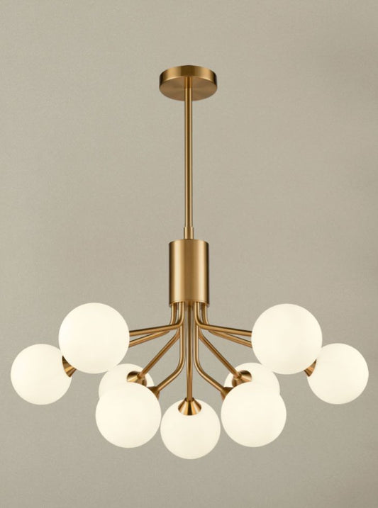 Cosmic 9 light pendant in antique gold with matt opal glass