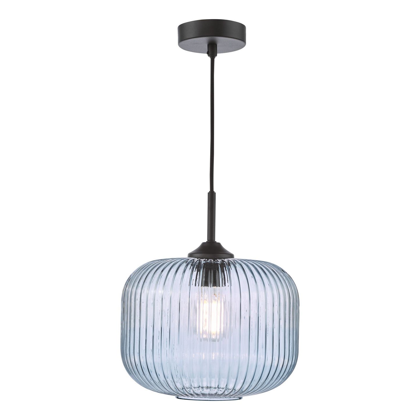 Demarius Pendant Matt Black and Blue Ribbed Glass