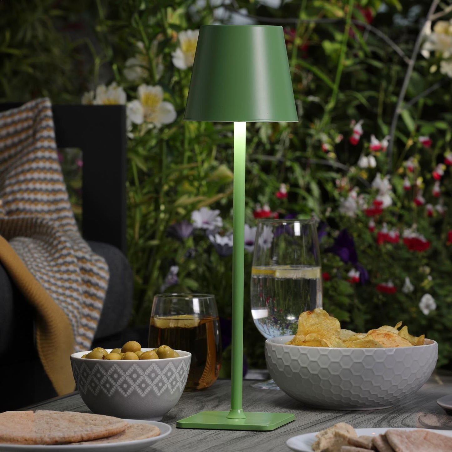 Derrick Rechargeable Outdoor Table Lamp Satin Green LED IP54