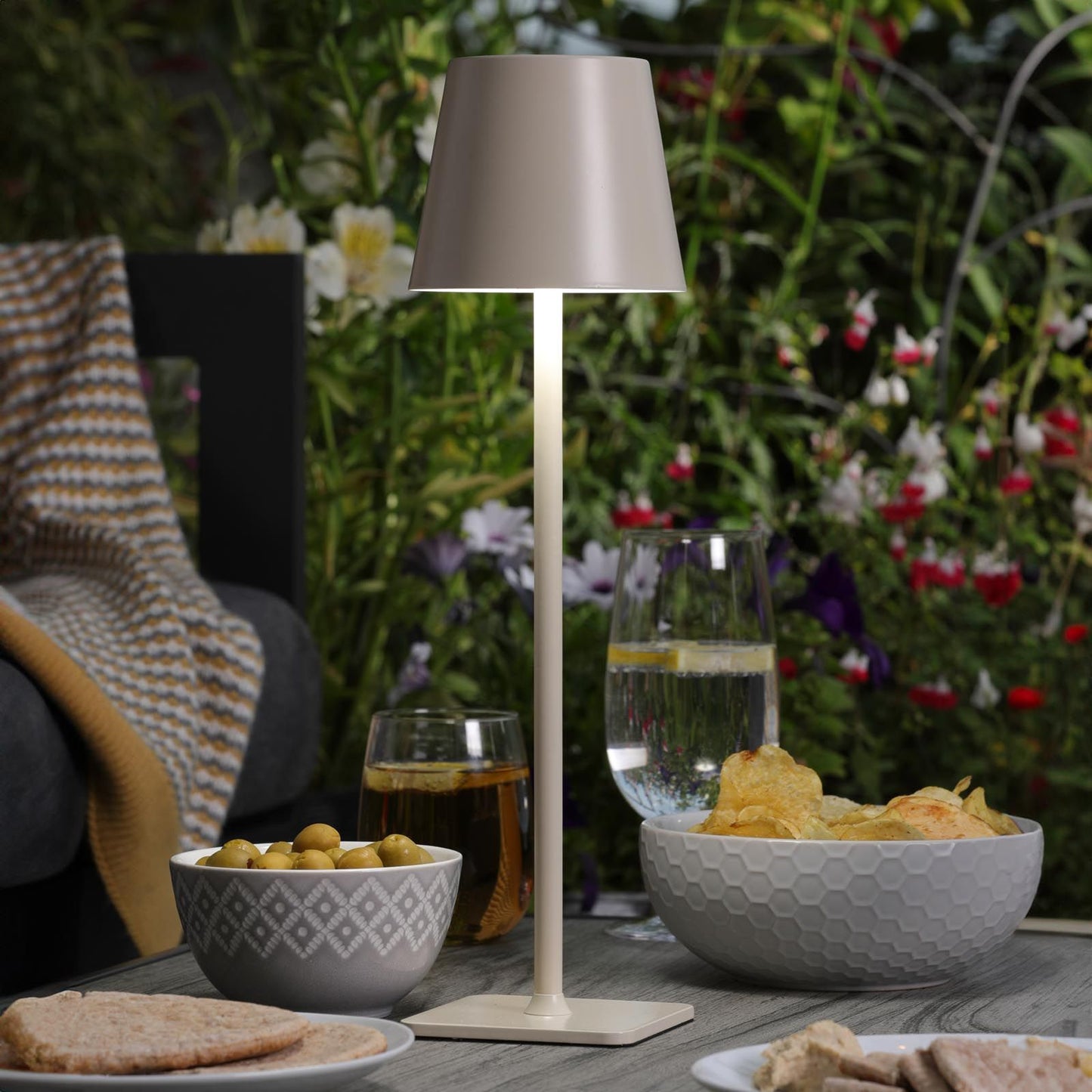 Derrick Rechargeable Outdoor Table Lamp Satin Taupe LED IP54