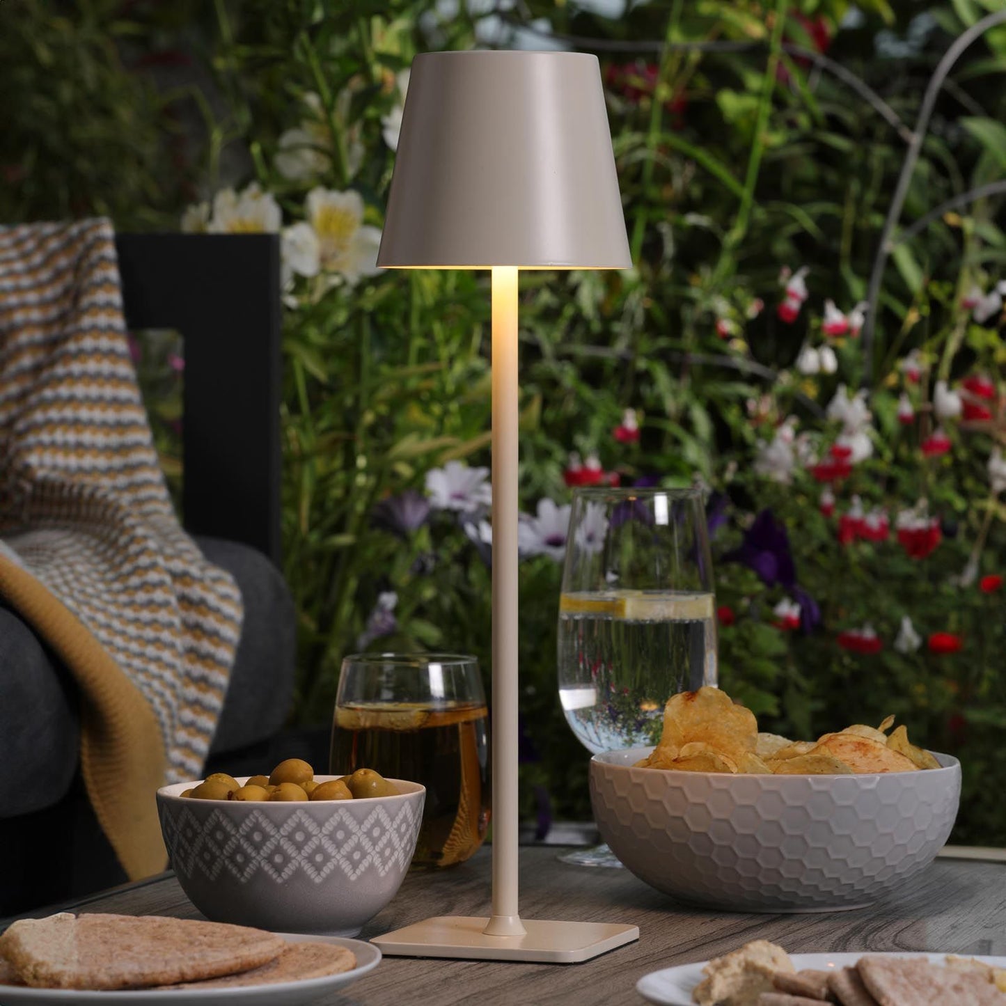 Derrick Rechargeable Outdoor Table Lamp Satin Taupe LED IP54