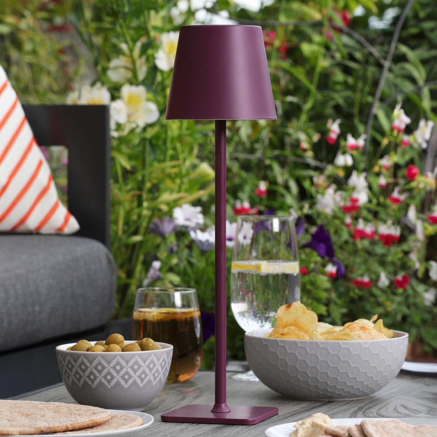 Derrick Rechargeable Outdoor Table Lamp Satin Purple LED IP54