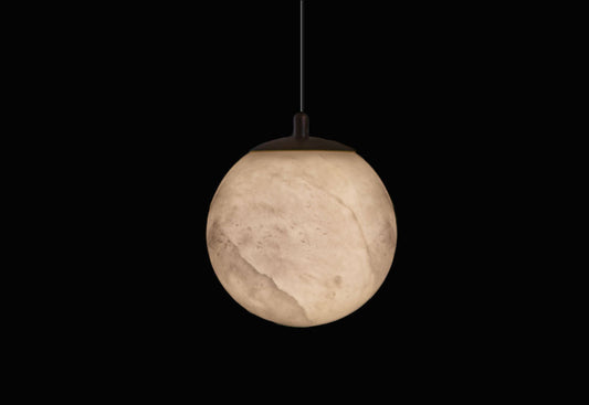 Alabaster Globe Pendant D14 cm Antique Brass