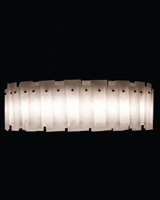 Alabaster Panel D60cm Ring Pendant Antique Brass
