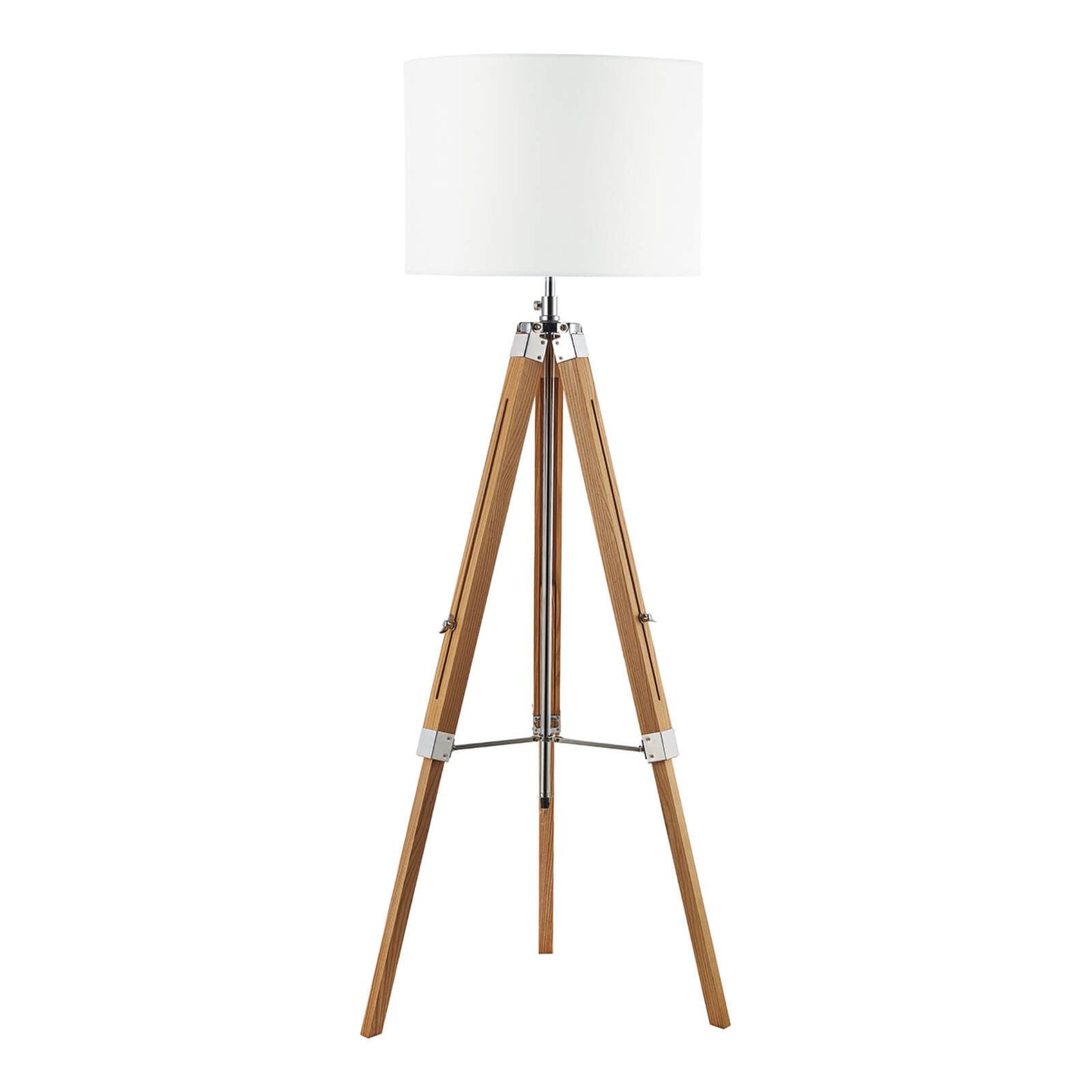 Easel Tripod Floor Lamp Light Wood Polished Chrome With Shade