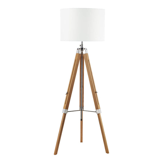 Easel Tripod Floor Lamp Light Wood Polished Chrome With Shade