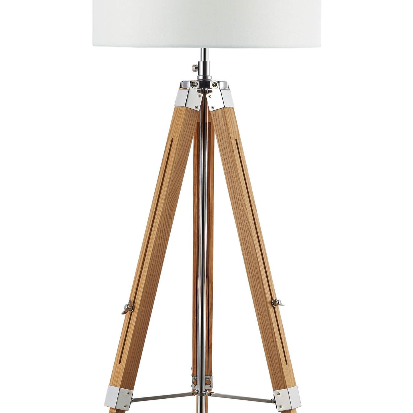 Easel Tripod Floor Lamp Light Wood Polished Chrome With Shade