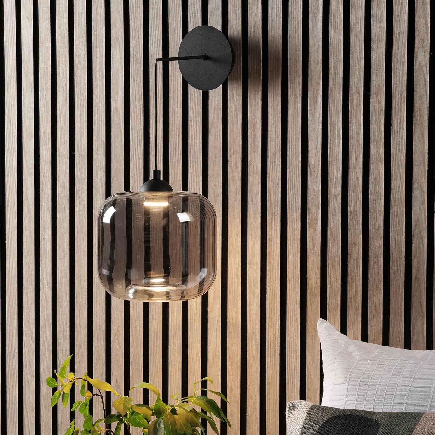 Eileen Pendant/Wall Light Matt Black and Smoked Glass LED