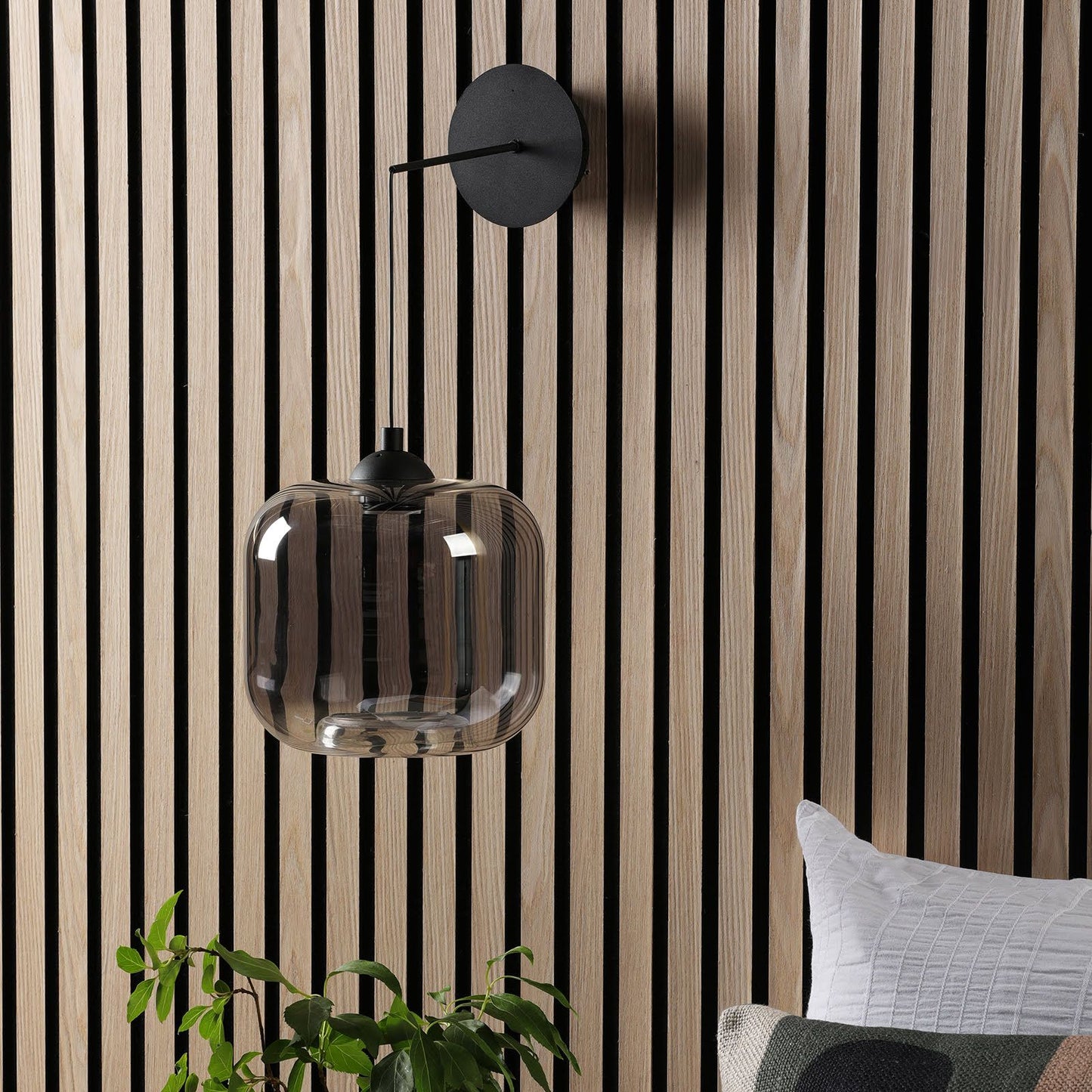 Eileen Pendant/Wall Light Matt Black and Smoked Glass LED