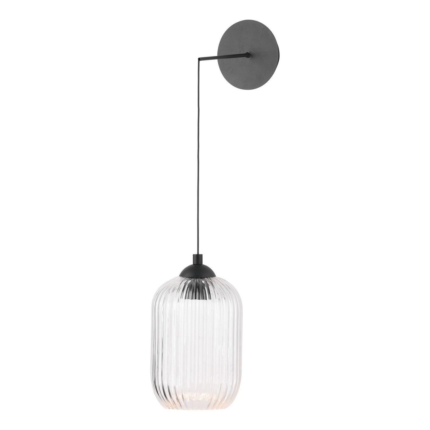 Eileen Pendant/Wall Light Matt Black and Ribbed Glass LED