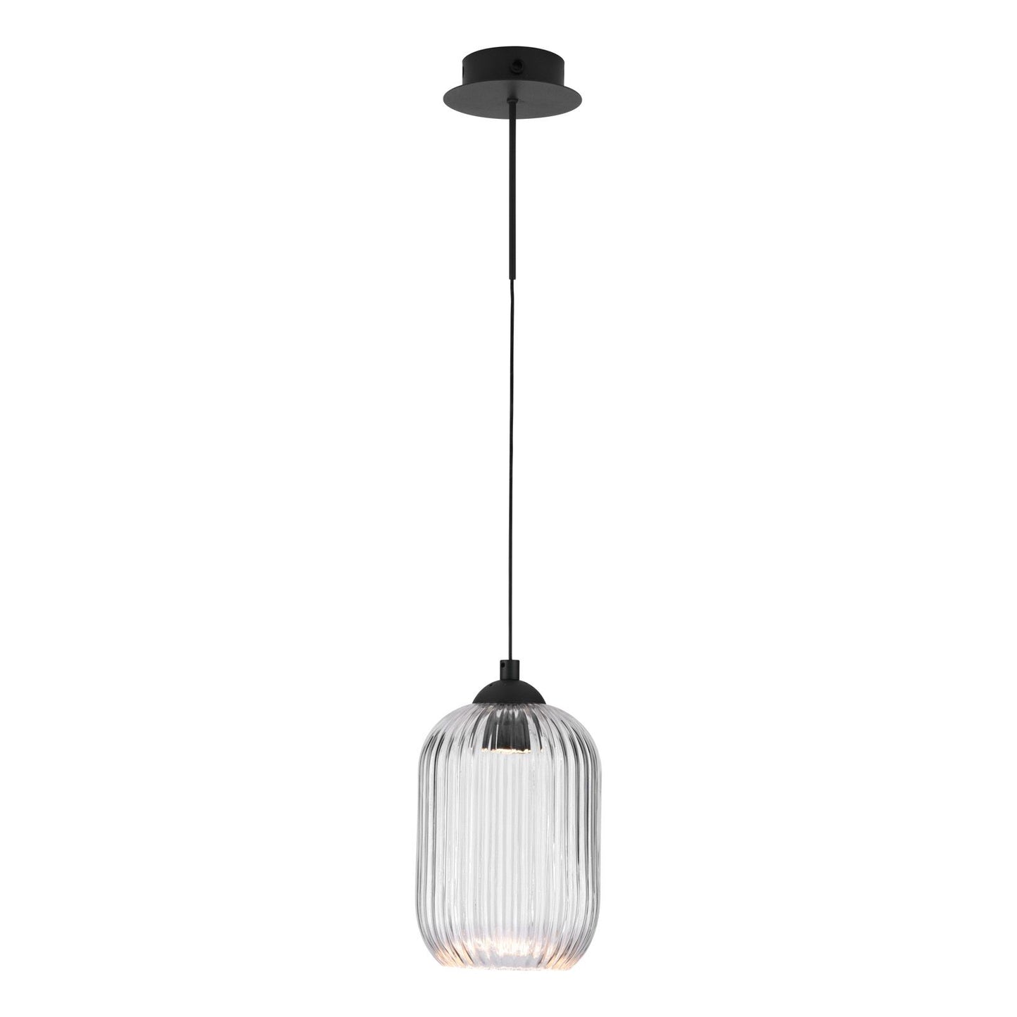 Eileen Pendant/Wall Light Matt Black and Ribbed Glass LED