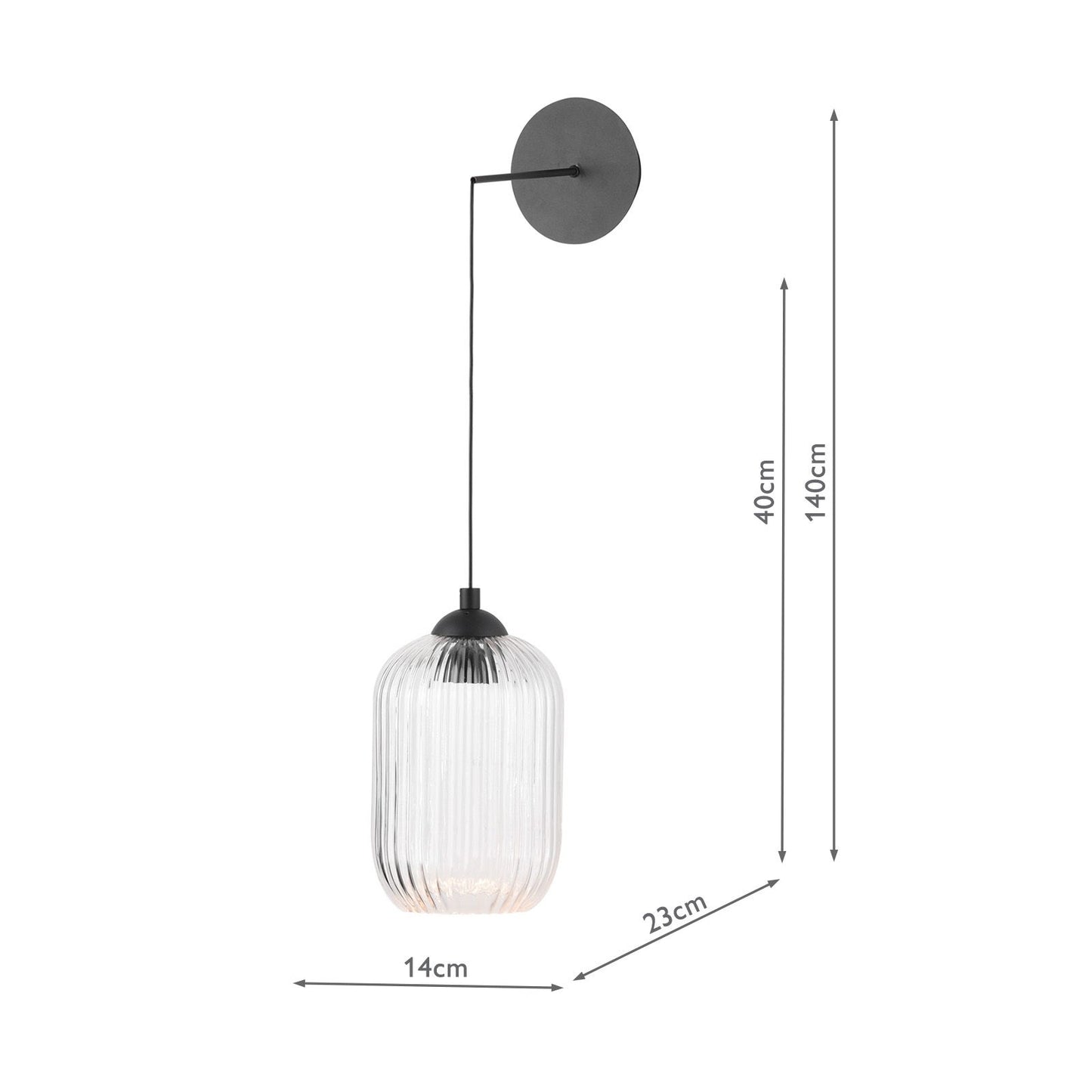 Eileen Pendant/Wall Light Matt Black and Ribbed Glass LED