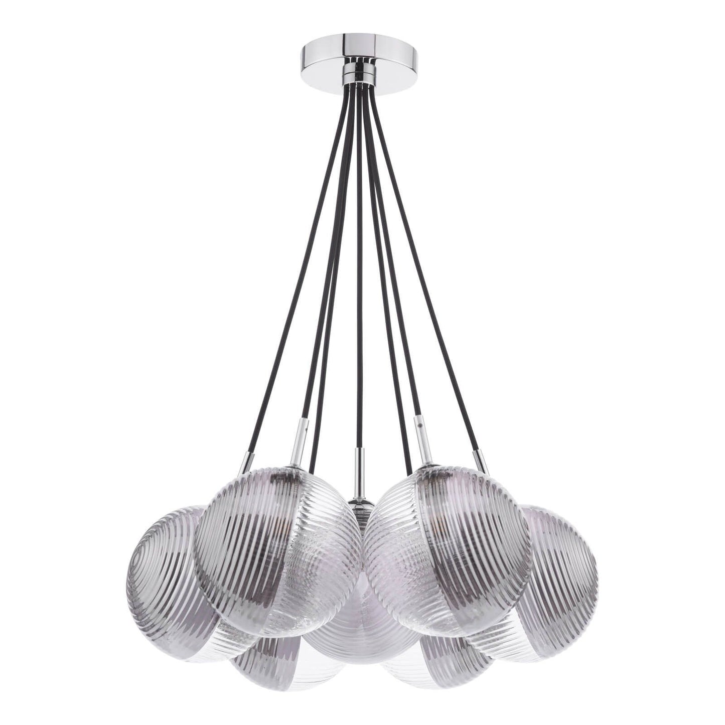 Elpis 7 Light Cluster Pendant Polished Chrome & Smoked/Clear Ribbed Glass