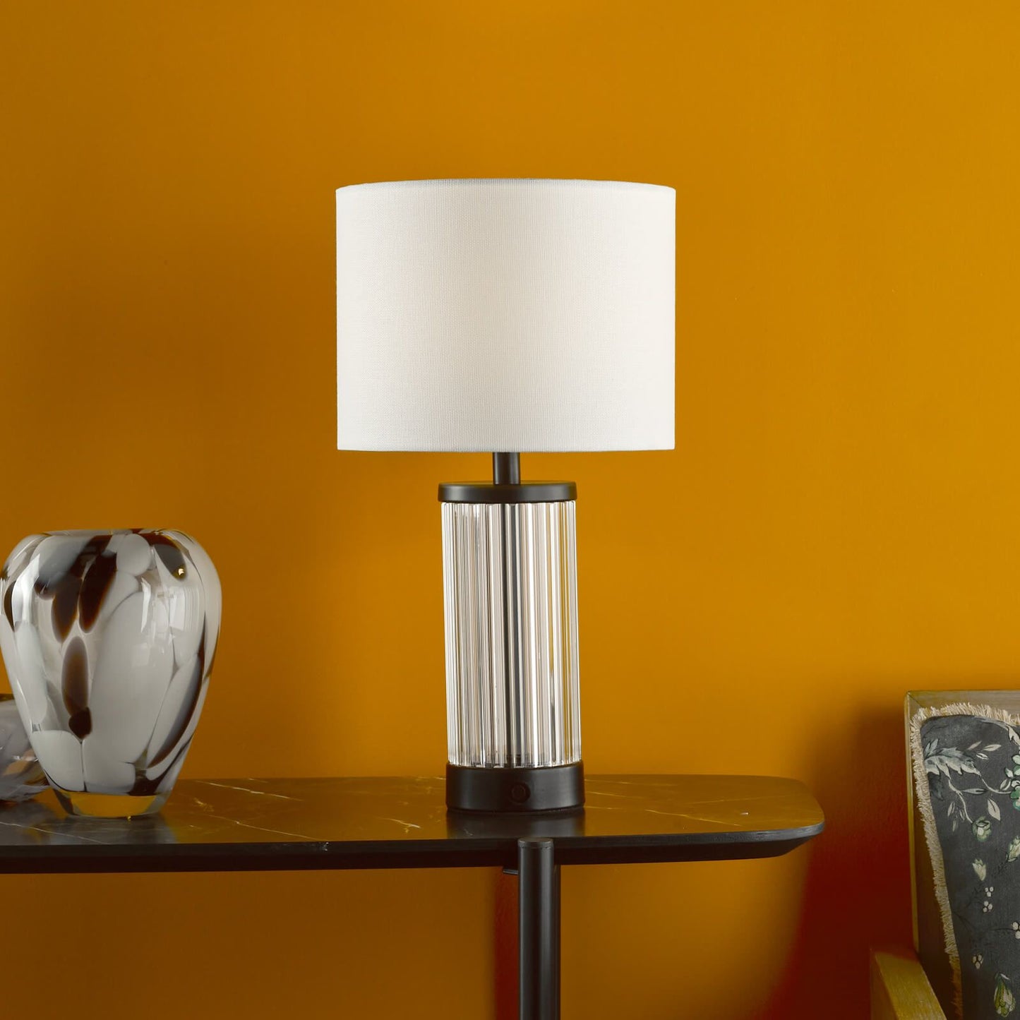 Enrico Rechargeable Table Lamp Satin Black and Glass With Shade LED