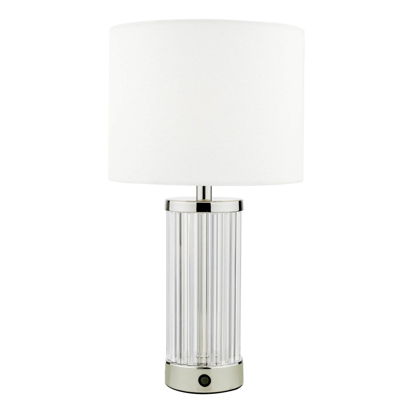 Enrico Rechargeable Table Lamp Polished Nickel and Glass With Shade LED