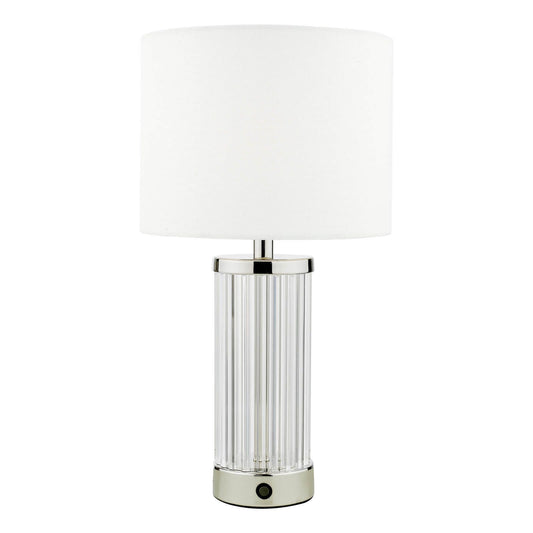 Enrico Rechargeable Table Lamp Polished Nickel and Glass With Shade LED