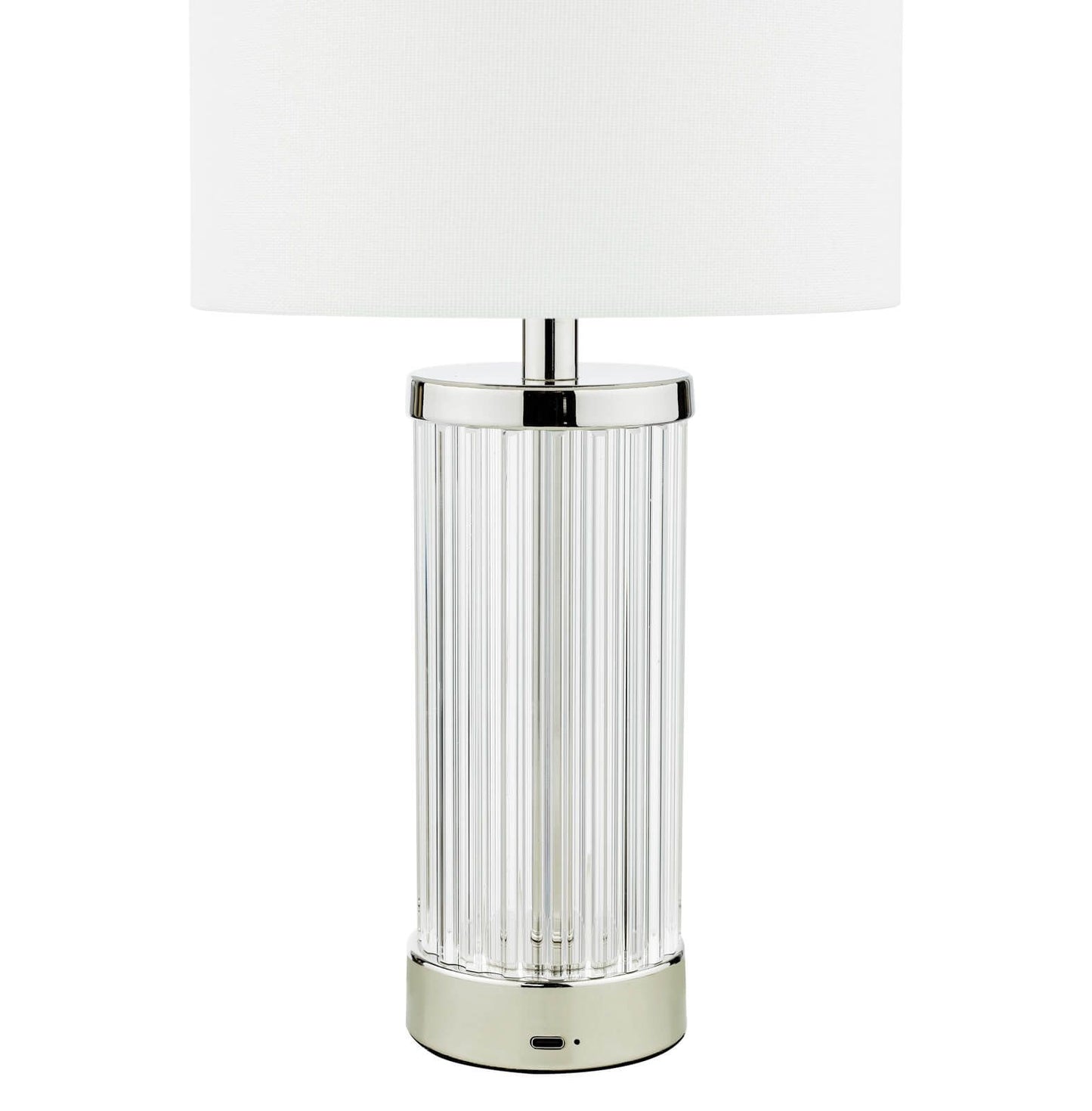 Enrico Rechargeable Table Lamp Polished Nickel and Glass With Shade LED