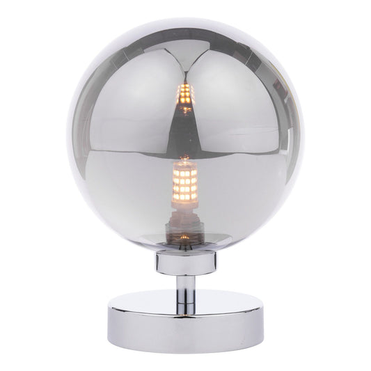 Esben Touch Table Lamp Polished Chrome and Large Smoked Glass