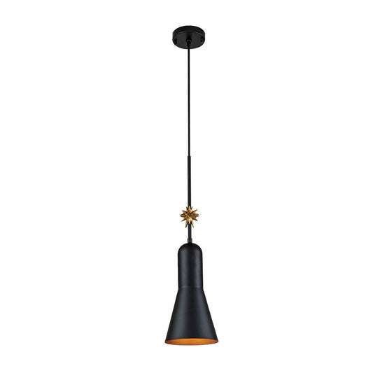 Etoile 1 Light Pendant – Matte Black and Gold Leaf (Stock ETA)