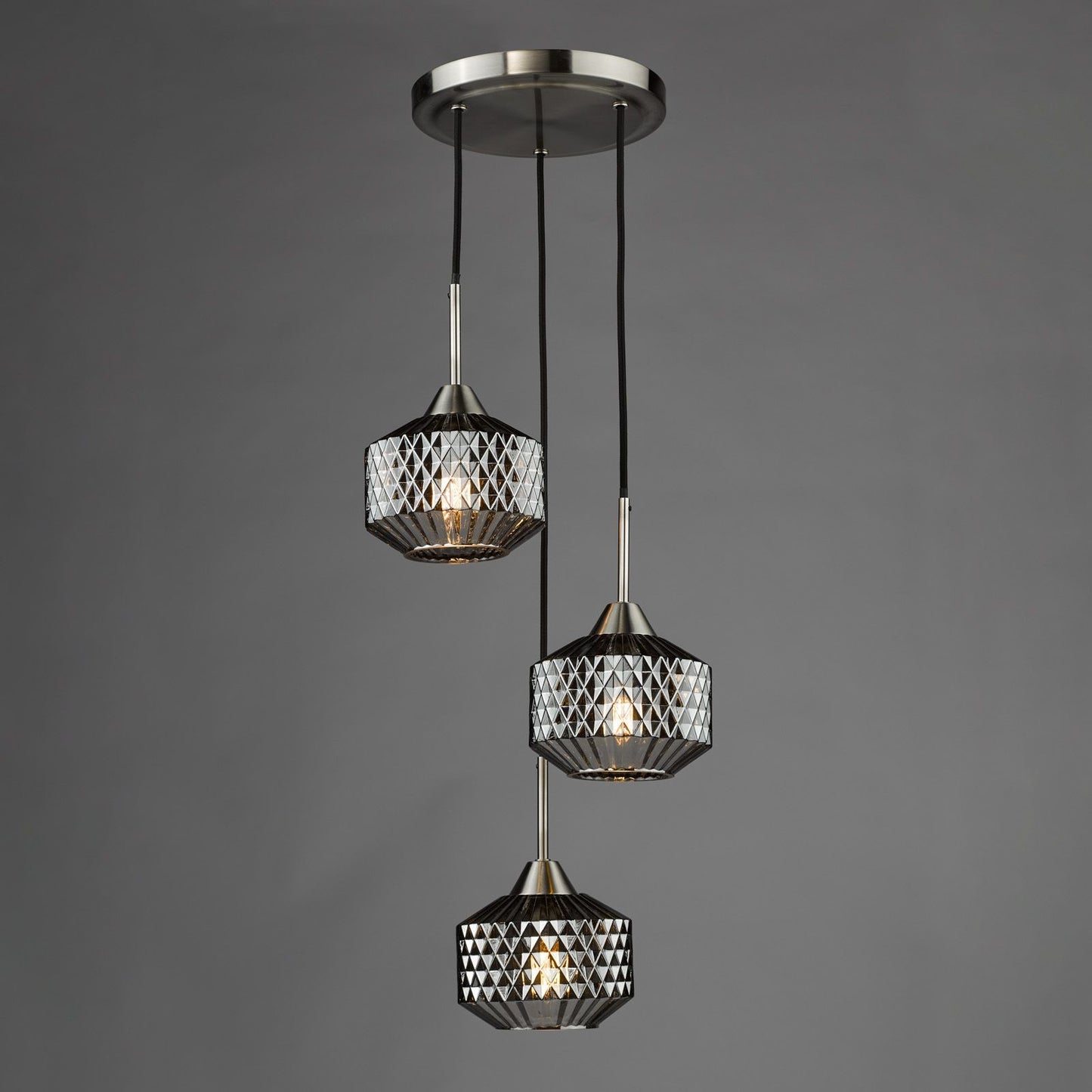 Fabrienne 3 Light Cluster Pendant Satin Nickel and Smoked Glass