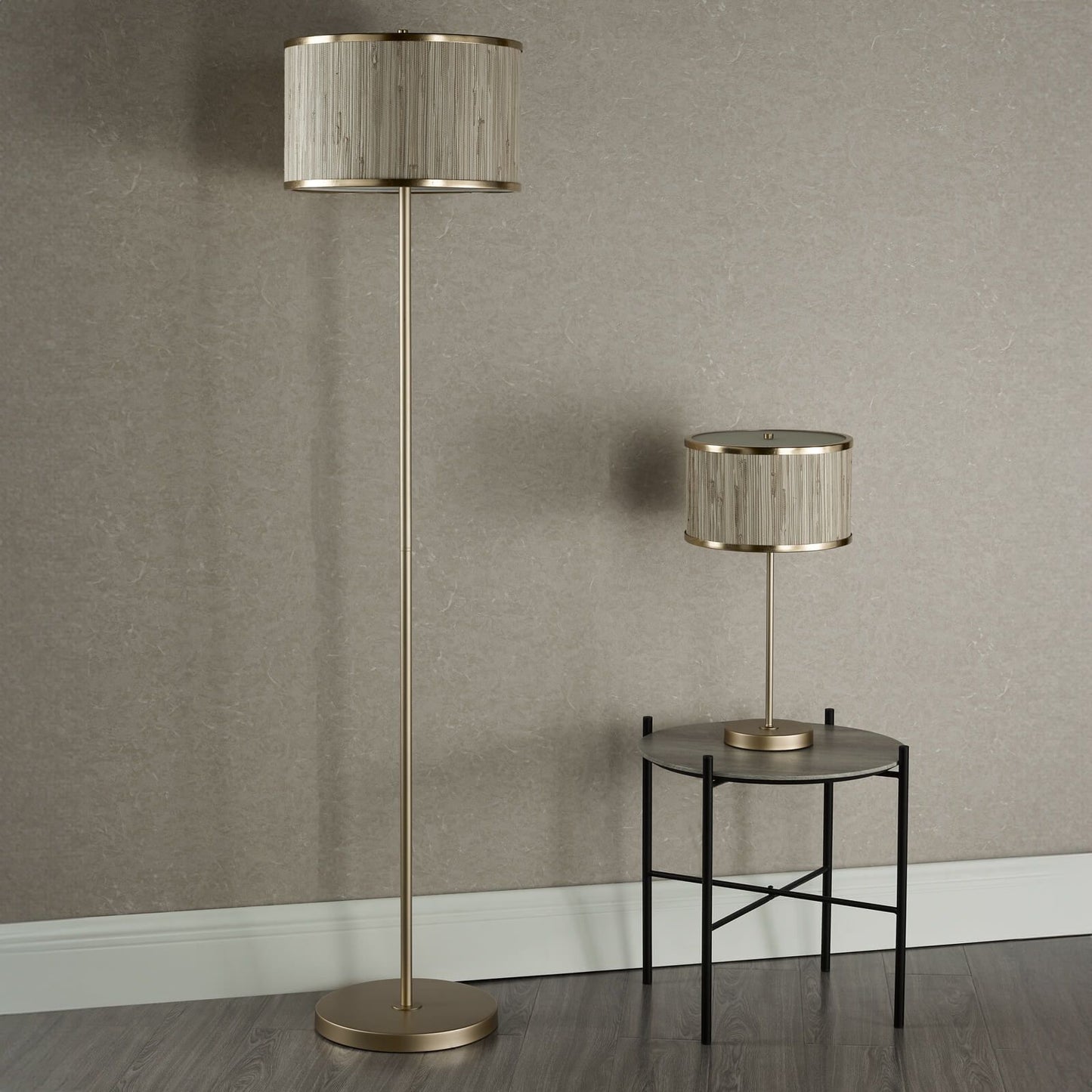 Fenella 3 Light Floor Lamp Gold Leaf and Seagrass