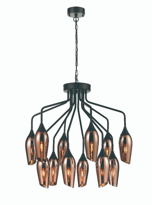 Taper 12 light with Copper Glass