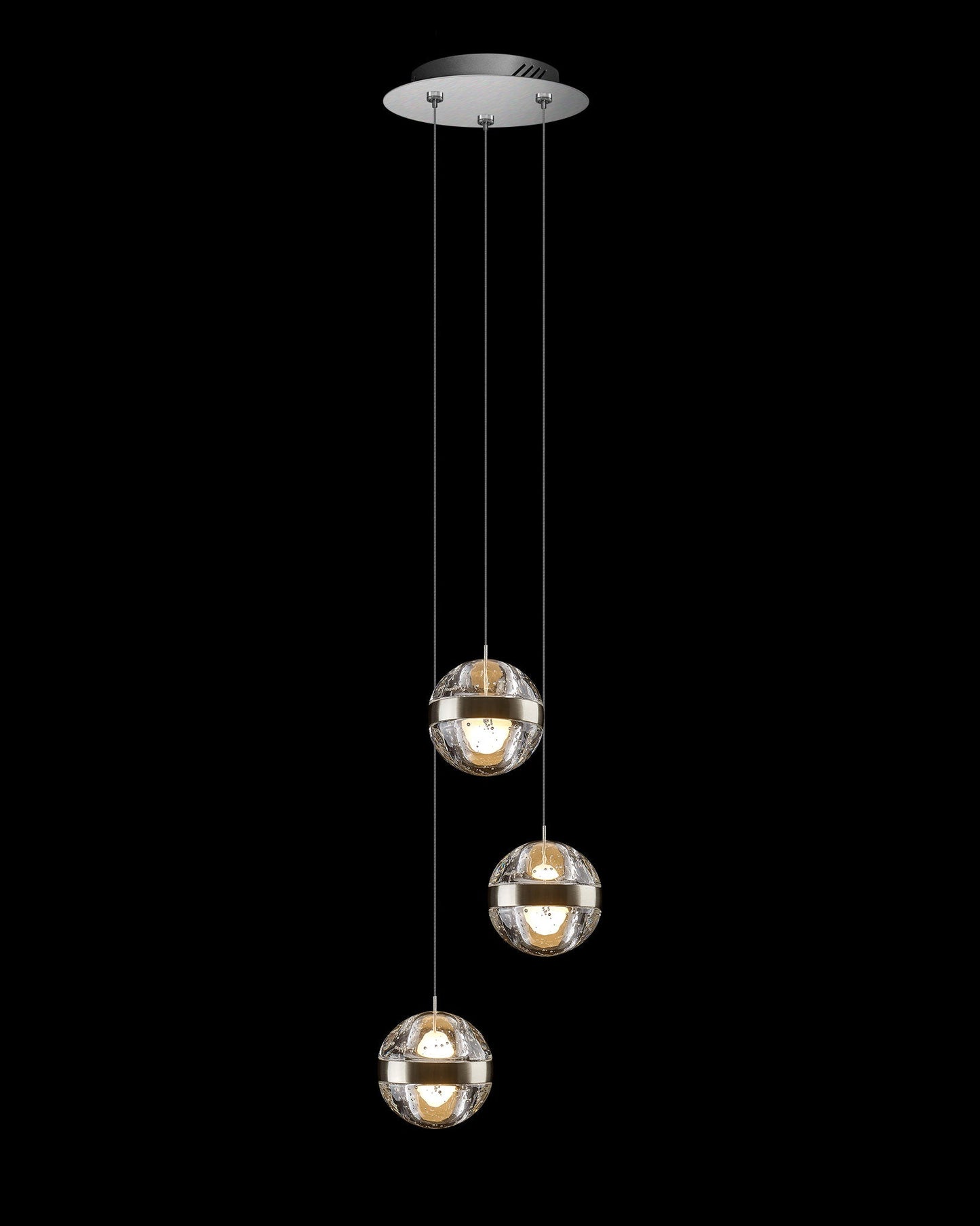 Frizzante 3Lt Round Pendant Satin Nickel Clear Glass Light