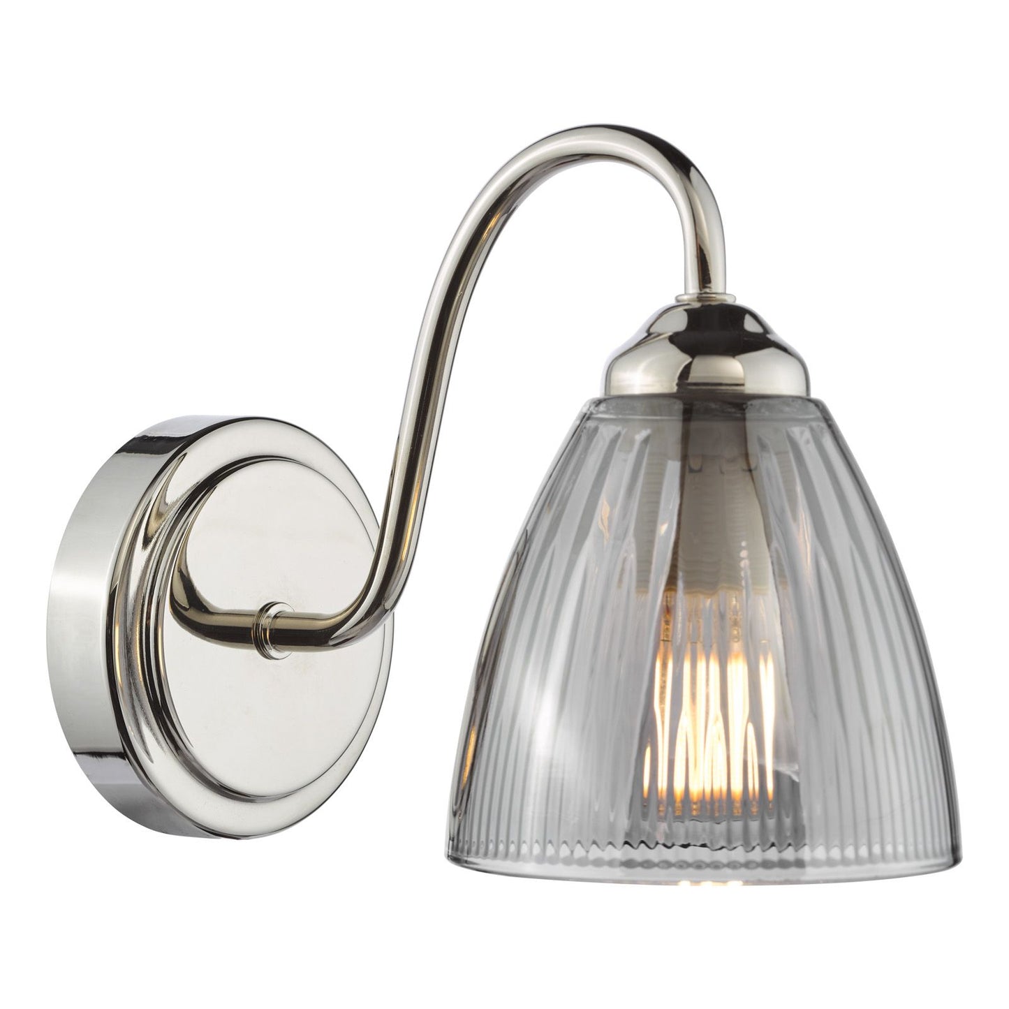 Glynis Wall Light Polished Nickel and Smoked Ribbed Glass