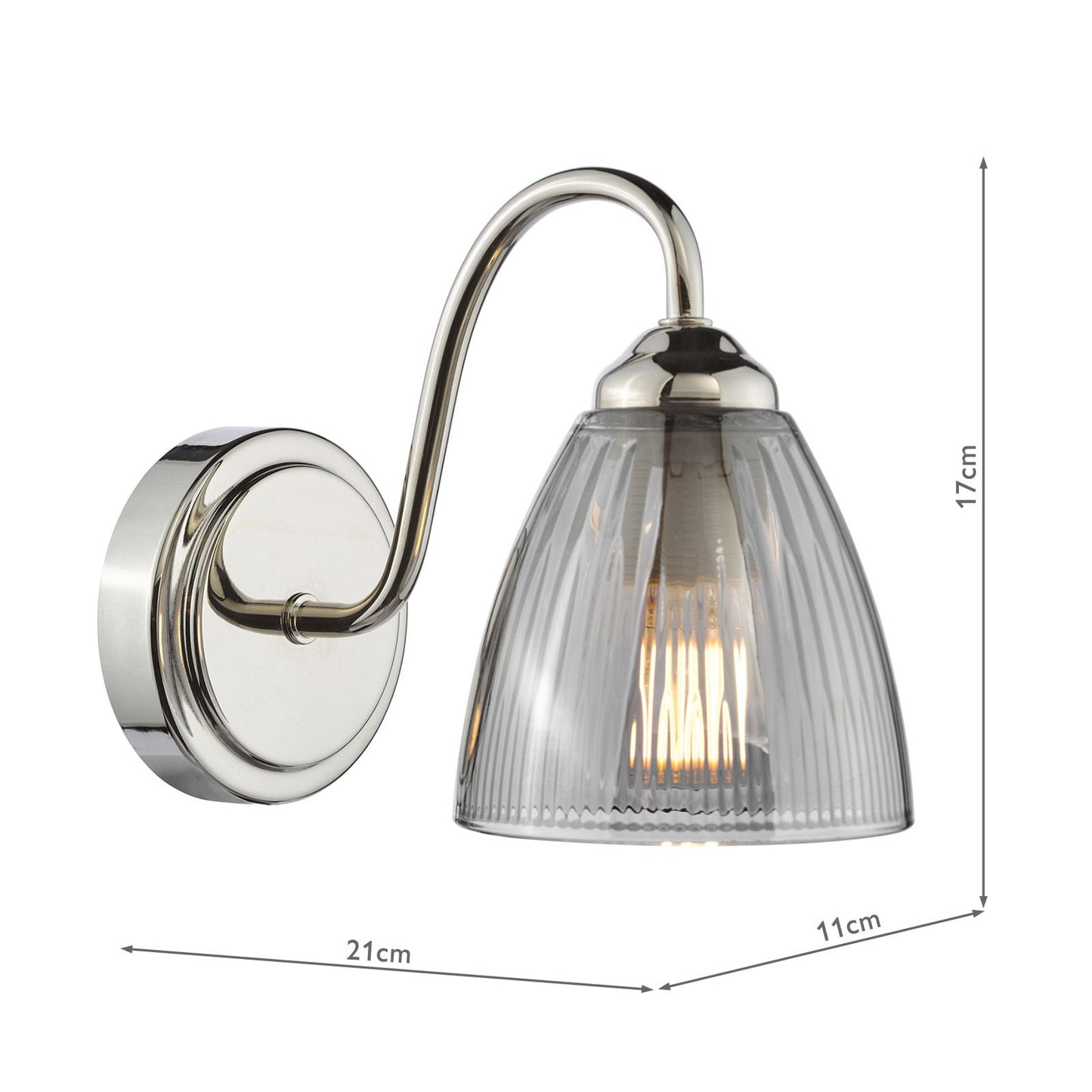 Glynis Wall Light Polished Nickel and Smoked Ribbed Glass