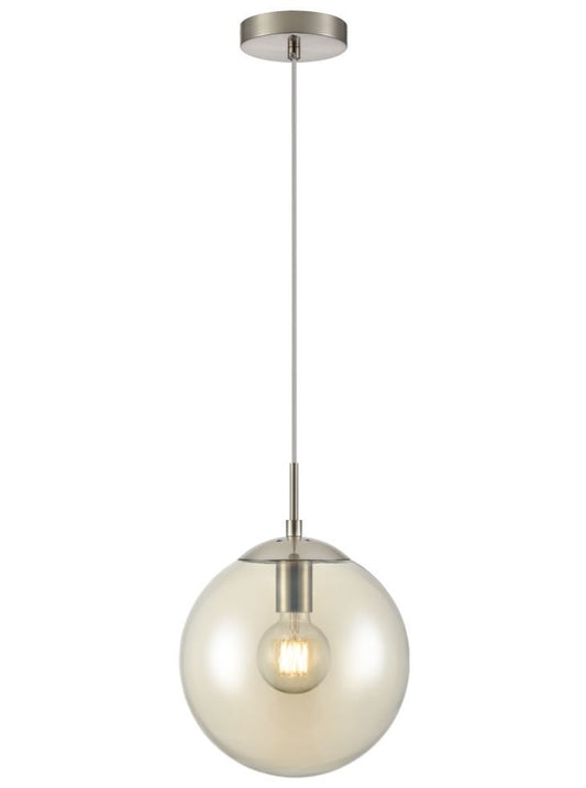 Galaxy single pendant in satin nickel with amber glass