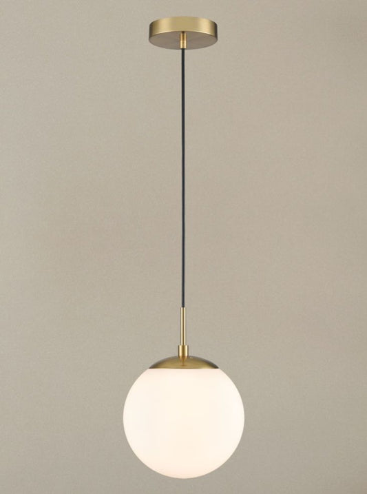 Galaxy single pendant in aged brass with matt opal glass