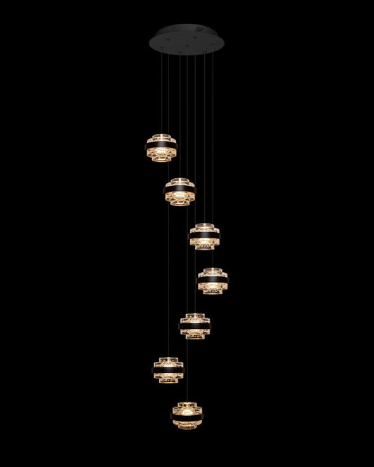 Geo LED 7Lt Round Champagne Pendant Matt Black Dimmable Light