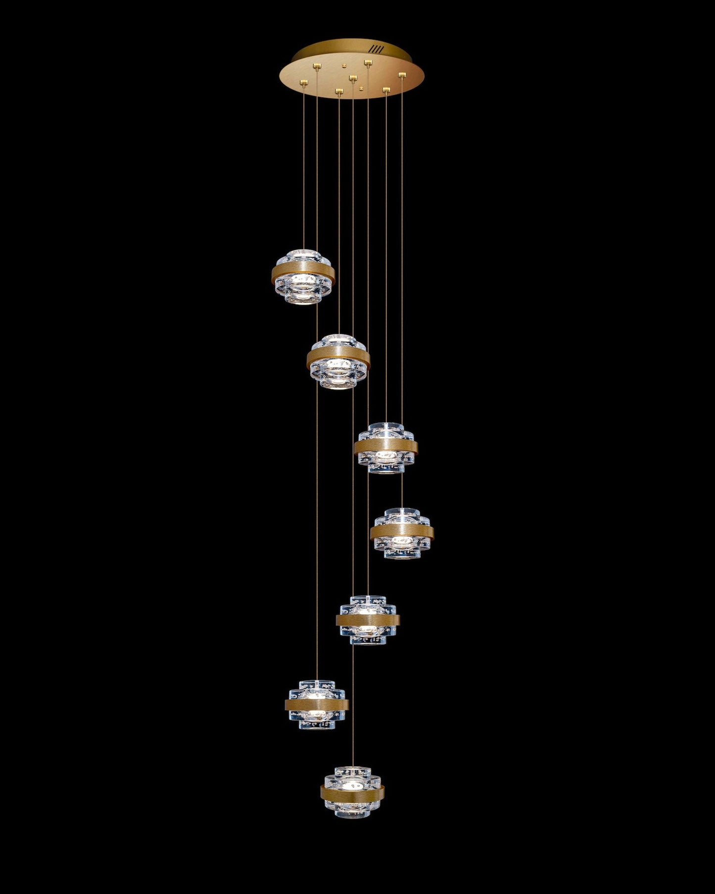 Geo LED 7Lt Round Clear Pendant Brushed Gold Dimmable Light