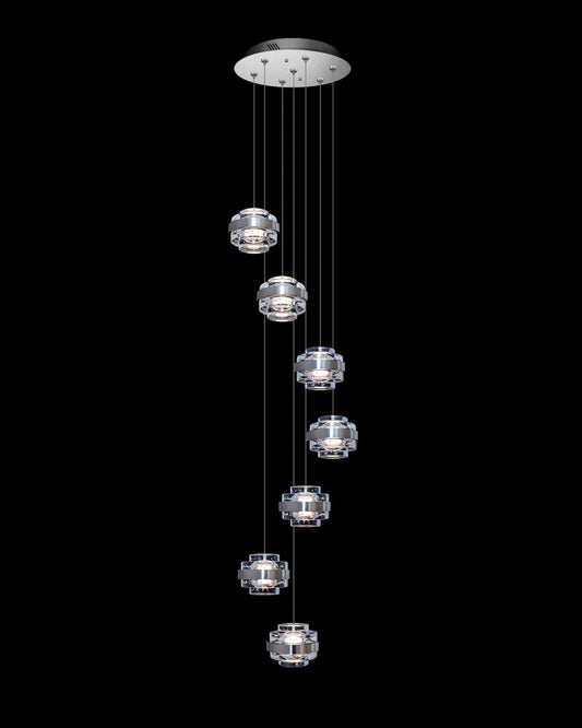 Geo LED 7Lt Round Clear Pendant Satin Nickel Dimmable Light