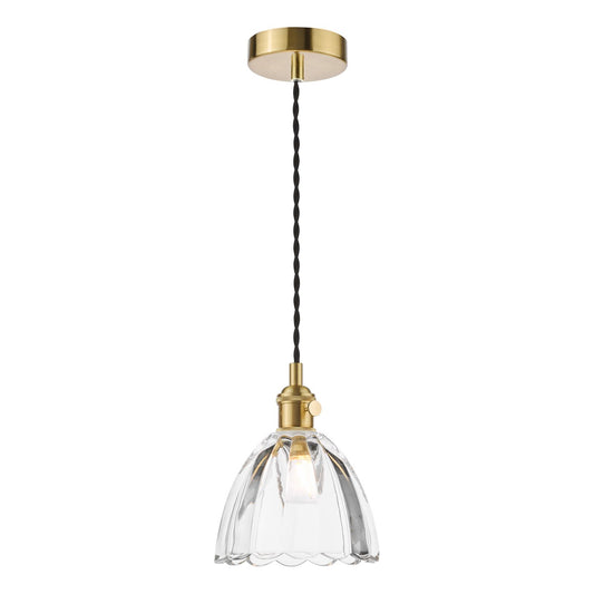 Hadano Pendant Natural Brass and Scalloped Bell Glass