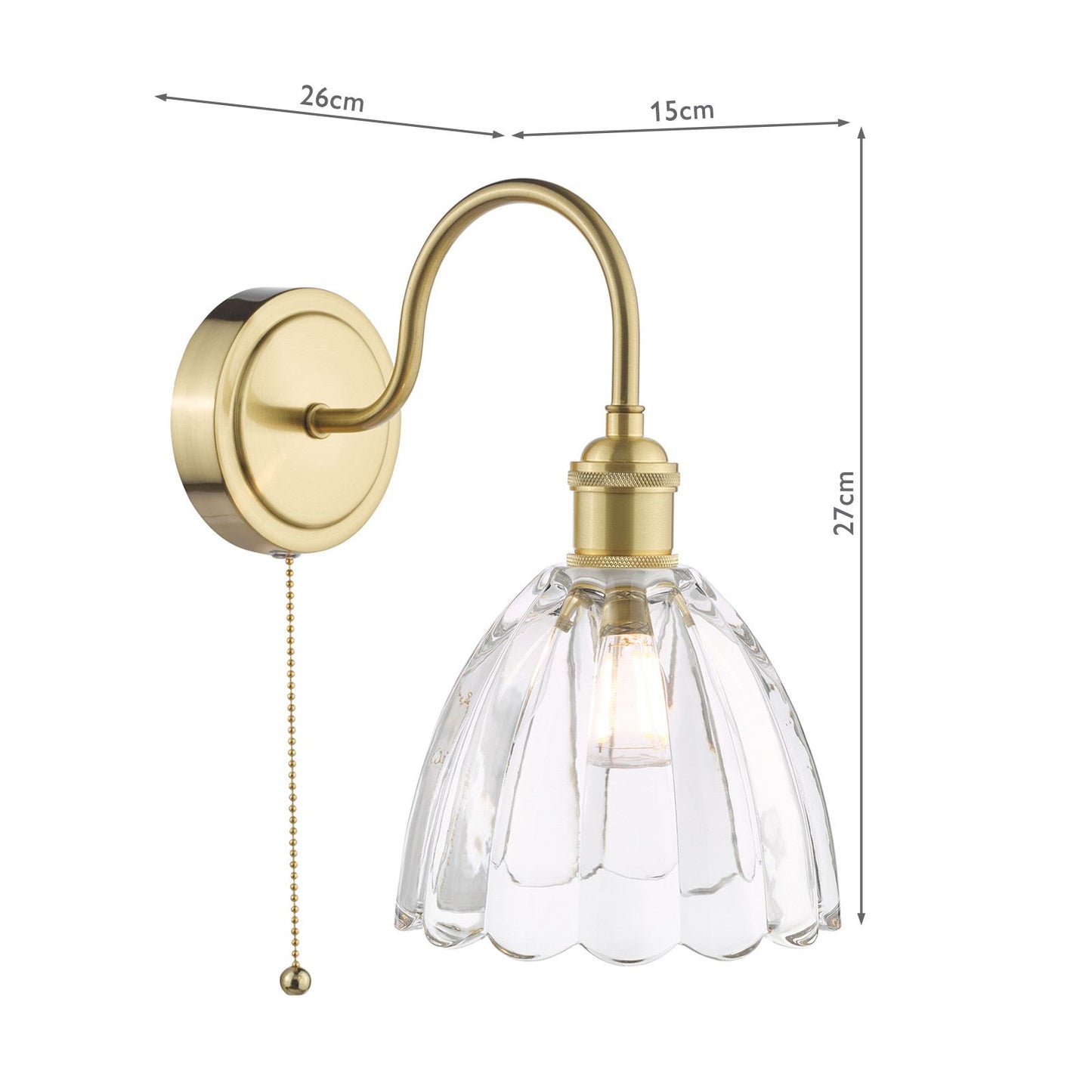 Hadano Wall Light Natural Brass and Scalloped Bell Glass