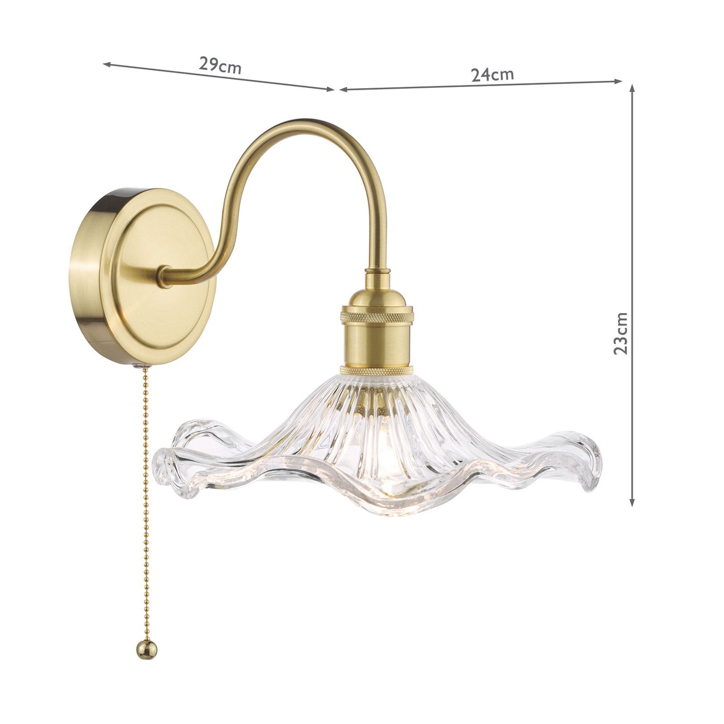 Hadano Wall Light Natural Brass and Wavy Glass