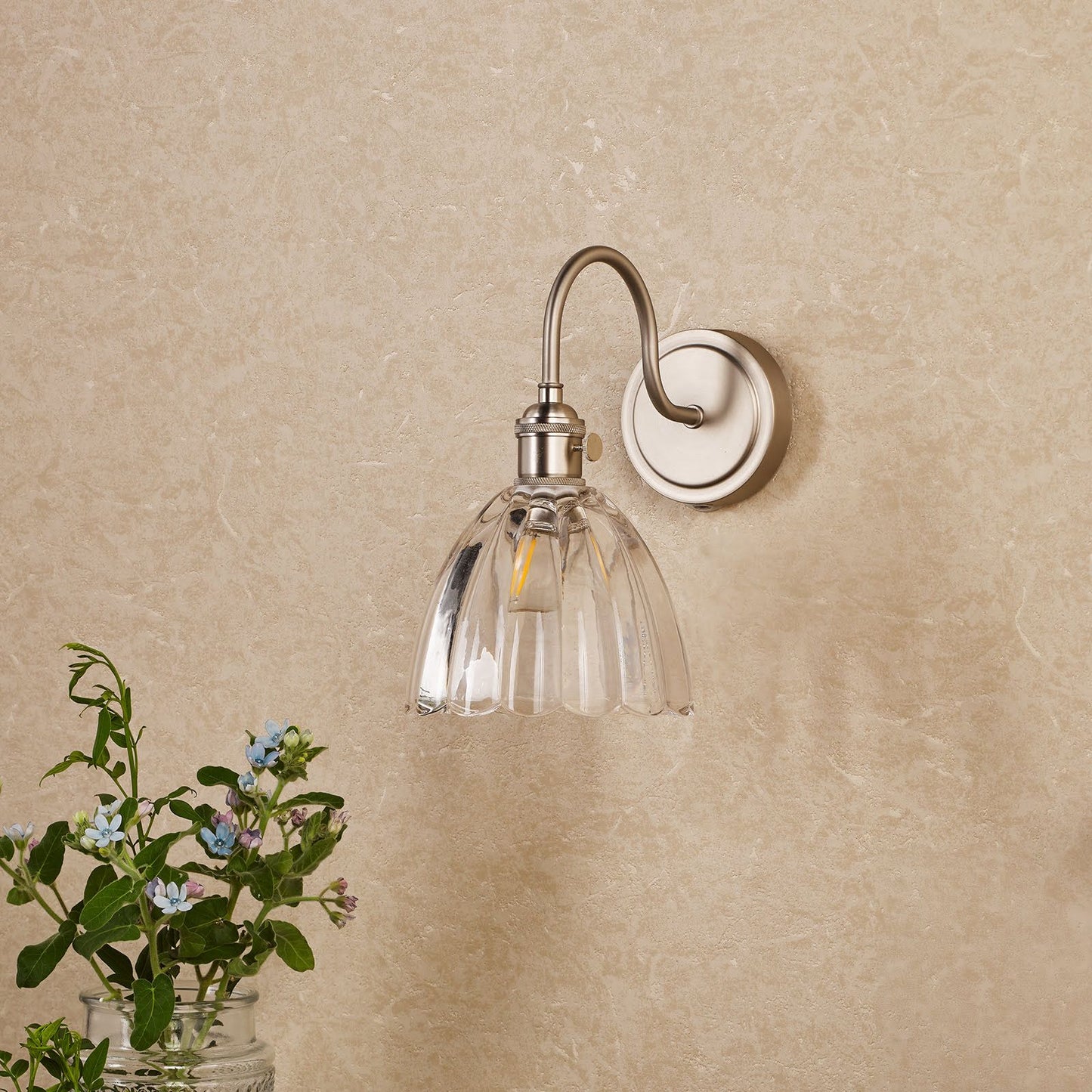 Hadano Wall Light Antique Chrome and Scalloped Bell Glass